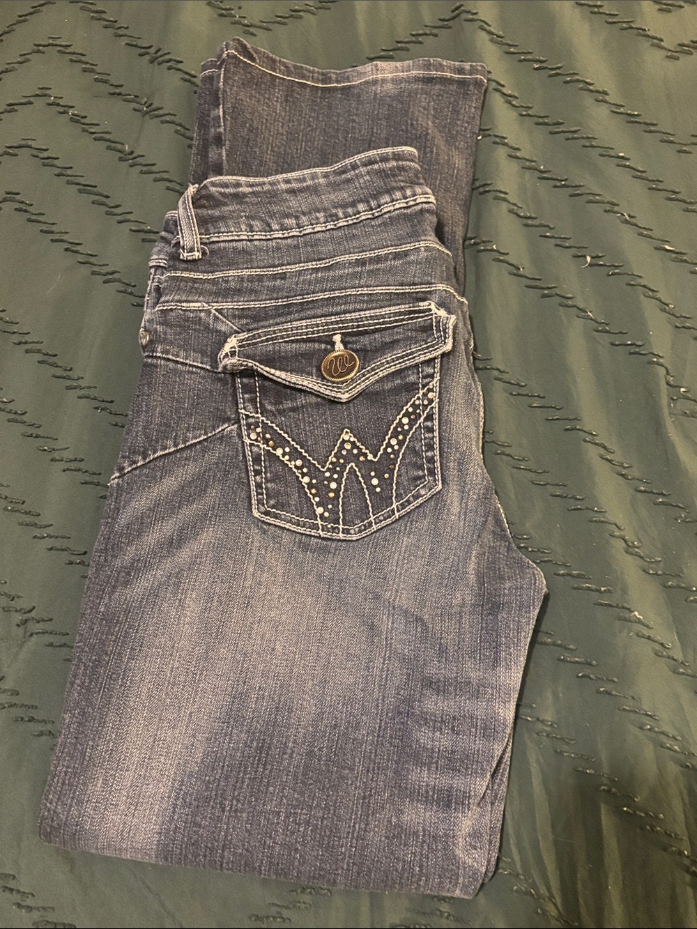 Women's Wrangler Blue Embellished Pocket Jeans